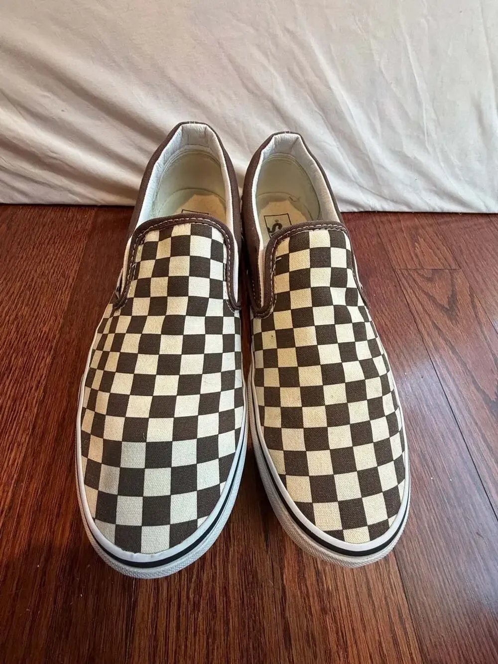 Vans Classic Slip-On Checkerboard Brown Canvas Sneakers